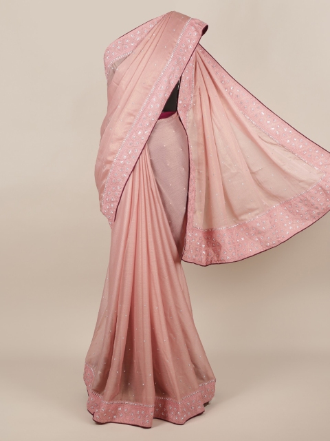 

Pothys Peach-Coloured Solid Poly Chiffon Saree with embroidered Border
