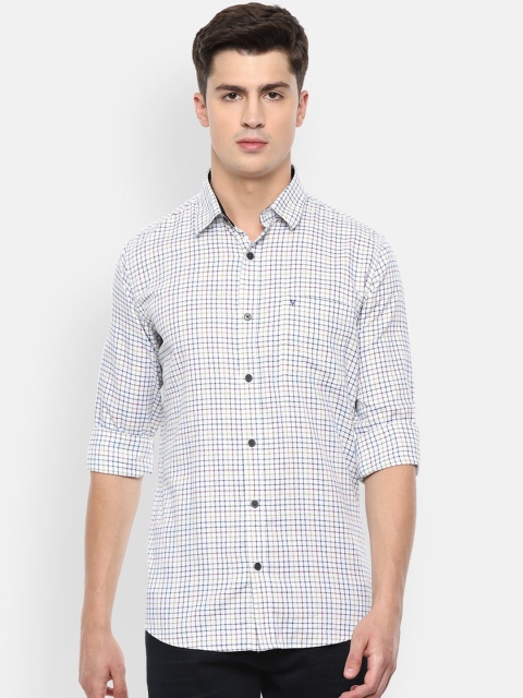 

V Dot Men White Regular Fit Checked Casual Cotton Shirt