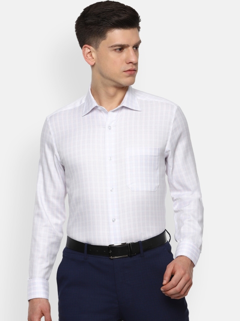 

Louis Philippe Permapress Men White & Blue Regular Fit Checked Cotton Formal Shirt
