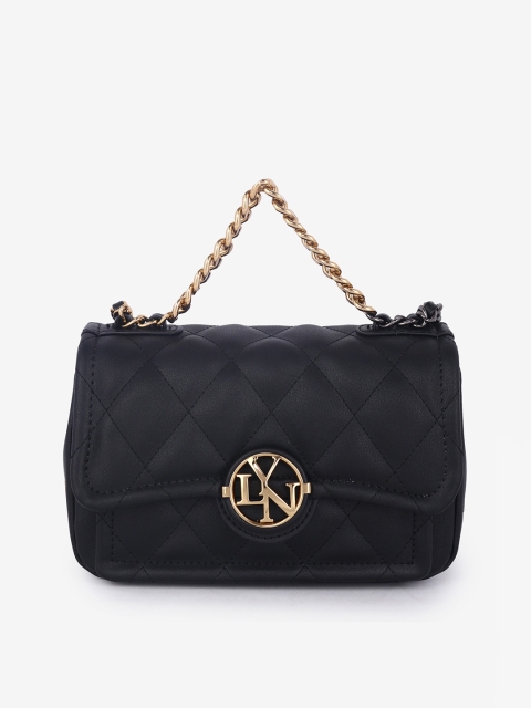 

LYN Black Self Design Quilted Sling Bag