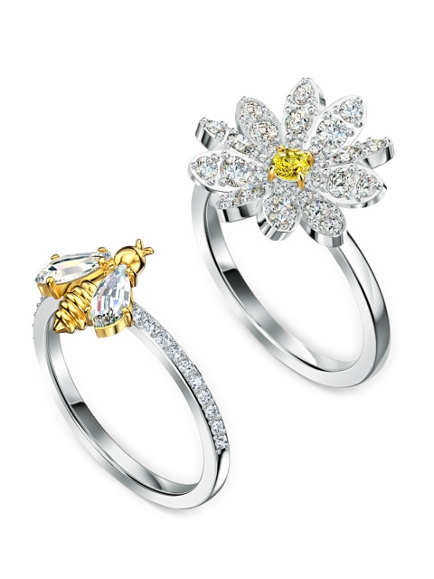 

SWAROVSKI Set Of 2 Silver-Toned & Gold-Toned Crystal-Studded Finger Rings