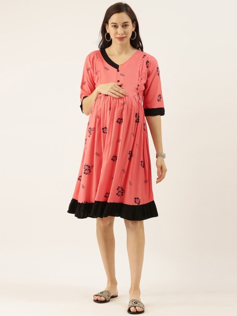 

GOLDSTROMS Women Peach-Coloured Printed Maternity Gown Dress