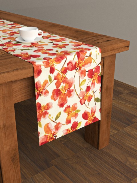 

HOME AFFAIRS Beige & Red Floral Printed Table Runner