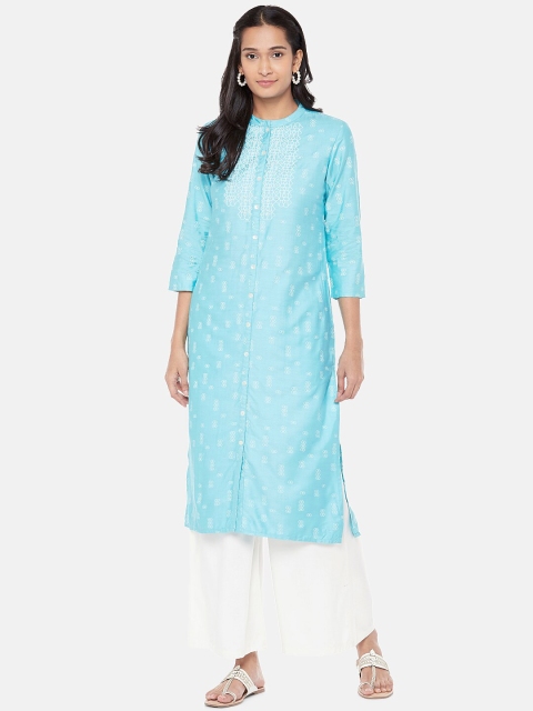 

Ethnicity Women Turquoise Blue Ethnic Motifs Embellished Kurta