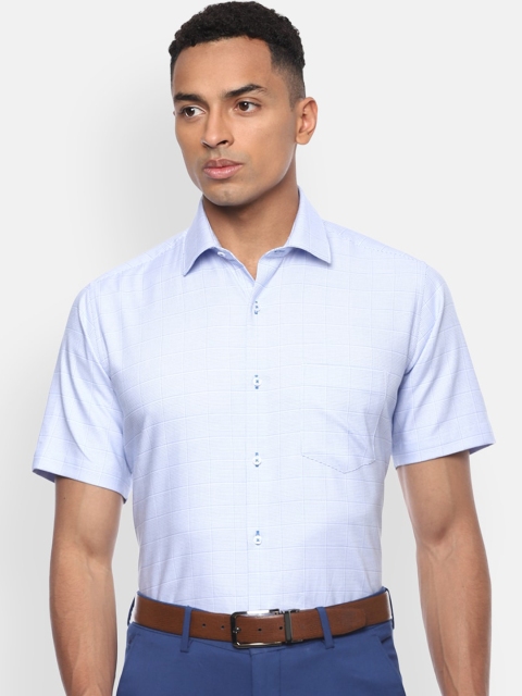 

Van Heusen Men Blue & White Regular Fit Checked Cotton Formal Shirt