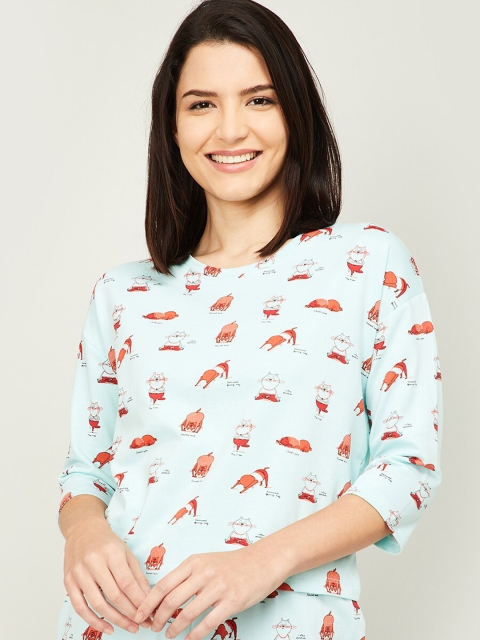 

Ginger by Lifestyle Women Blue & Orange Printed Cotton Lounge T-Shirt