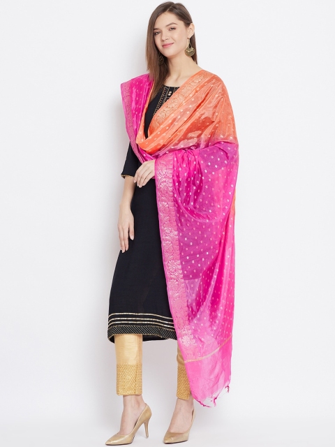 

Clora Creation Peach-Coloured & Pink Woven Design Dupatta
