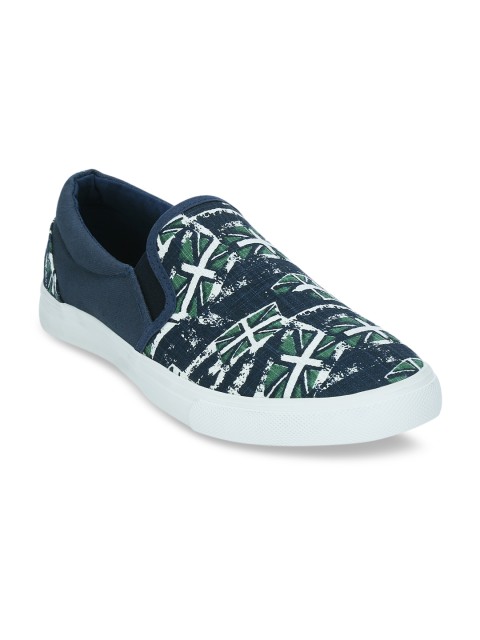 

Get Glamr Men Navy Blue & Green Printed Slip-On Sneakers