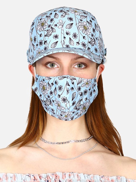 

Free Authority Women Blue & Black Printed Baseball Cap with Mask