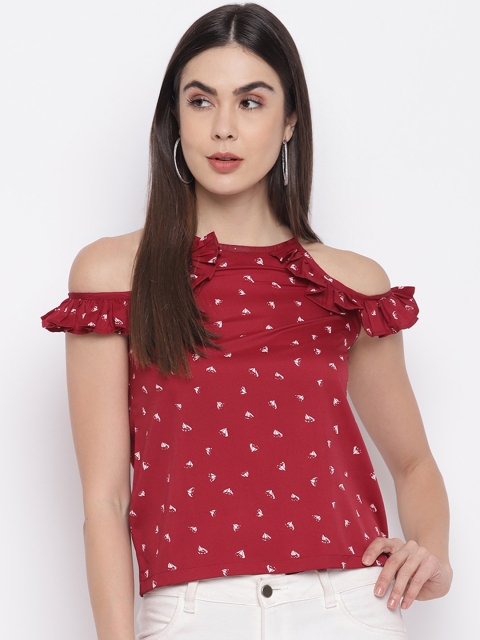 

Capybara Red Printed Cold-Shoulder Sleeves Regular Top