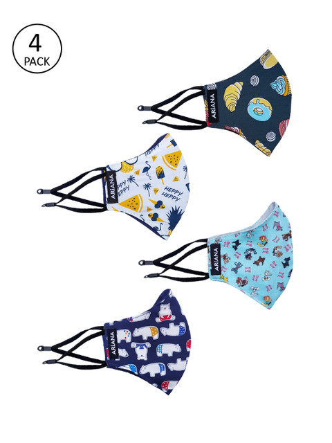 

Ariana Unisex Kids Pack Of 4 Multicoloured Printed 2-Ply Reusable Cloth Masks, Multi