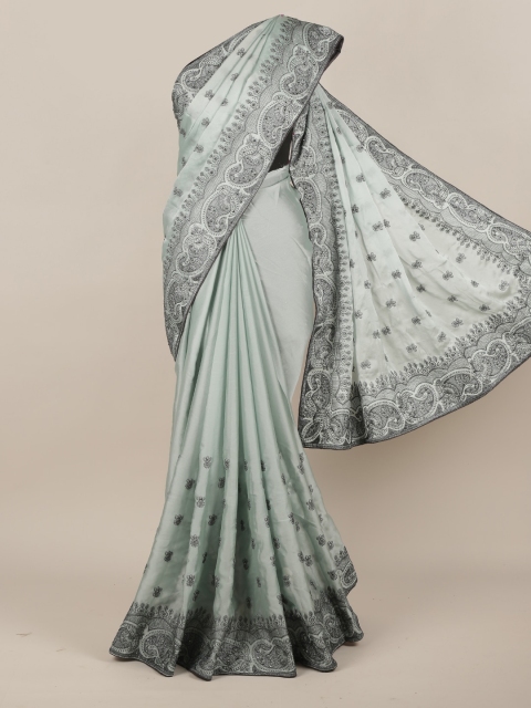 

Pothys Green Embroidered Poly Chiffon Saree