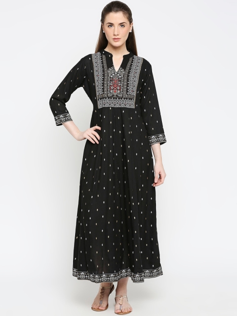 

ZRI Women Black Ethnic Motifs Yoke Design Thread Work Kurta