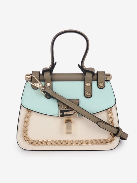 

LYN Cream-Coloured Colourblocked Embellished Satchel Bag