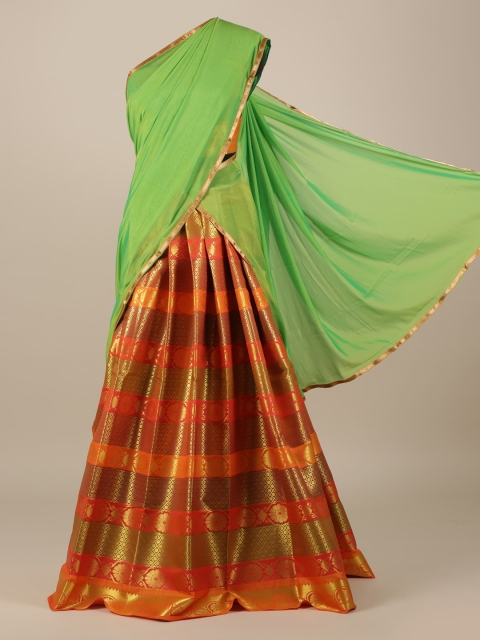

Pothys Green & Orange Woven Design Unstitched Lehenga & Blouse with Dupatta