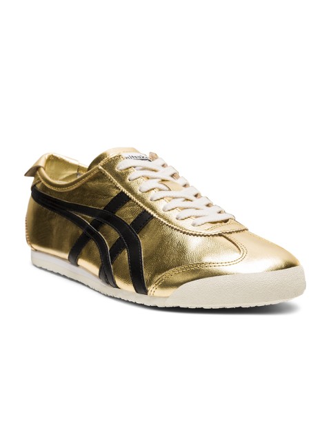 

Onitsuka Tiger Unisex Gold Black Leather Sneakers Mexico 66