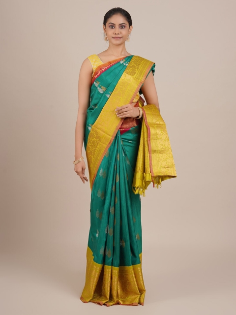 

Pothys Green & Gold-Toned Pure Silk Woven Design Gadwal Saree