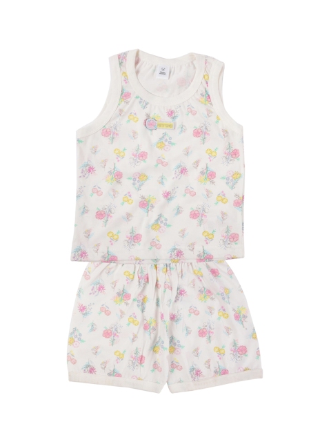 

TOFFY HOUSE Girls White & Pink Printed Night suit