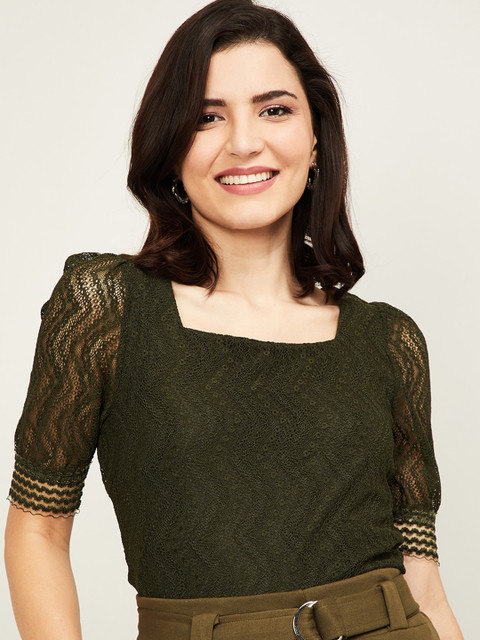 

CODE by Lifestyle Olive Green Regular Lace Top