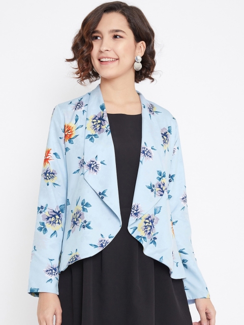 

PURYS Women Blue & Brown Printed Open Front Shrug