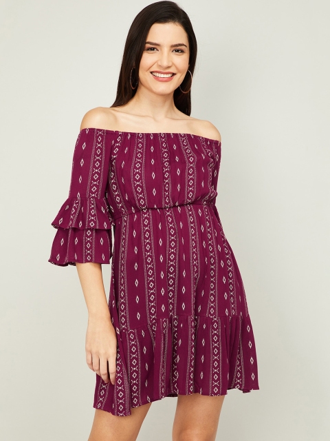 

Ginger by Lifestyle Women Purple & White Printed Fit and Flare Dress