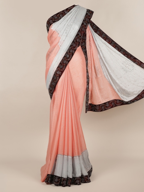 

Pothys Grey & Peach-Coloured Poly Chiffon Embellished Saree