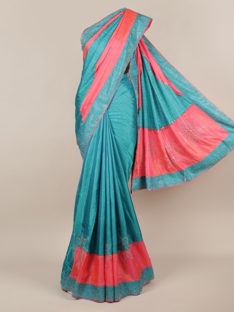 

Pothys Blue & Pink Jute Silk Colourblocked Saree
