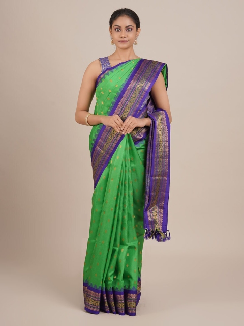 

Pothys Green & Blue Pure Silk Woven Design Gadwal Saree