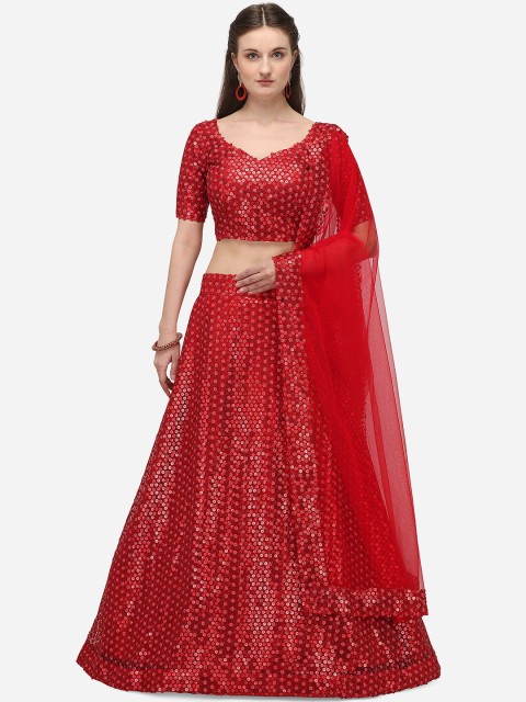 

JATRIQQ Red Semi-Stitched Lehenga & Blouse with Dupatta