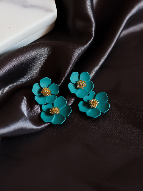 

Bellofox Green Gold-Plated Floral Pretty Petals Drop Earrings