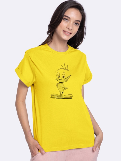 

Bewakoof Women Yellow Printed Round Neck T-shirt