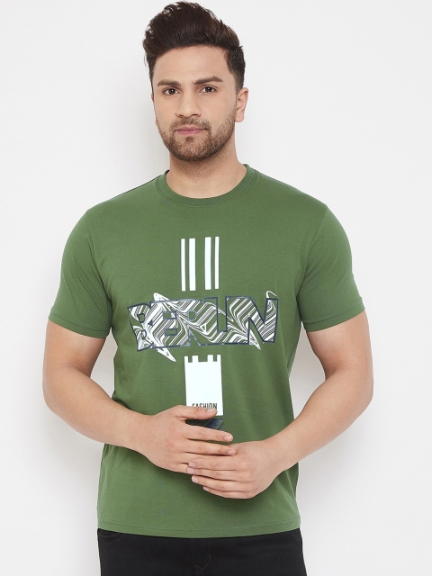 

98 Degree North Men Green Printed Round Neck T-shirt