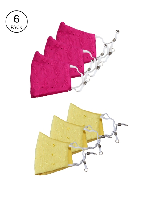 

Bellofox Unisex Pack Of 6 Printed 3-Ply Reusable Protective Outdoor Masks, Pink
