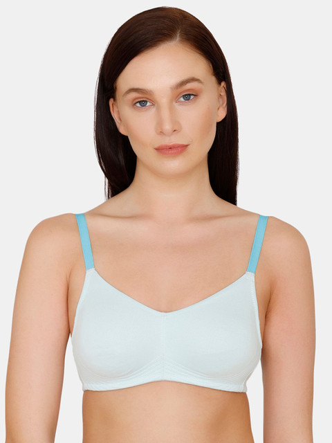 

Zivame White & Blue Solid Non-Wired Non Padded T-shirt Bra