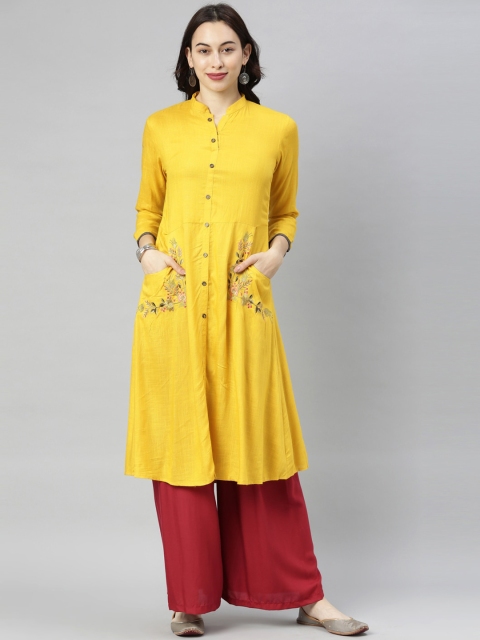 

Neerus Women Mustard Yellow Solid Kurta
