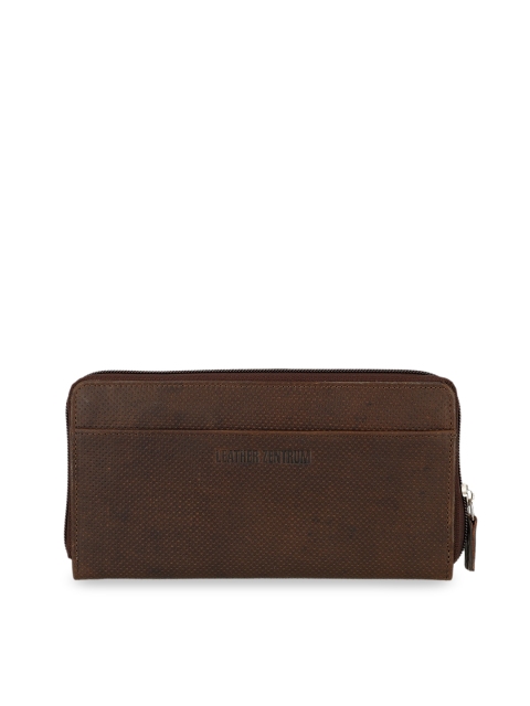 

Leather Zentrum Women Coffee Brown Textured Genuine Leather Zip Around Wallet