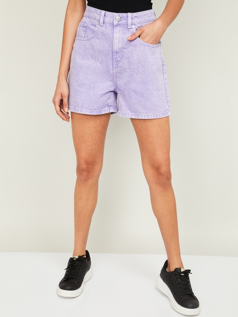 

Ginger by Lifestyle Women Purple Solid Regular Fit Denim Shorts