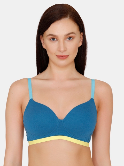 

Zivame Blue Solid Non-Wired Lightly Padded Cotton T-shirt Bra ZI10S4FASH0BLUE