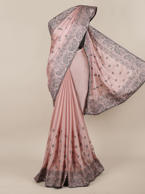 

Pothys Pink Embroidered Poly Chiffon Saree