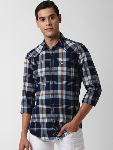 

Peter England Casuals Men Navy Blue & Grey Regular Fit Checked Cotton Casual Shirt