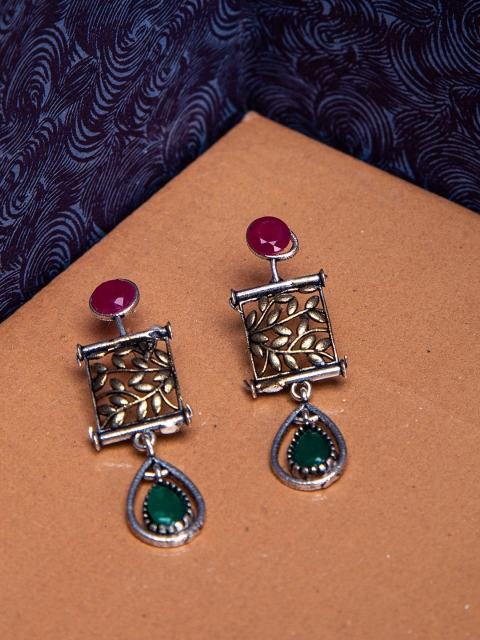 

Rangriti Women Red & Green Contemporary Drop Earrings