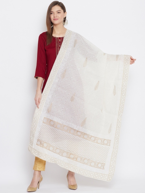 

Clora Creation Cream-Coloured & Gold-Toned Printed Dupatta