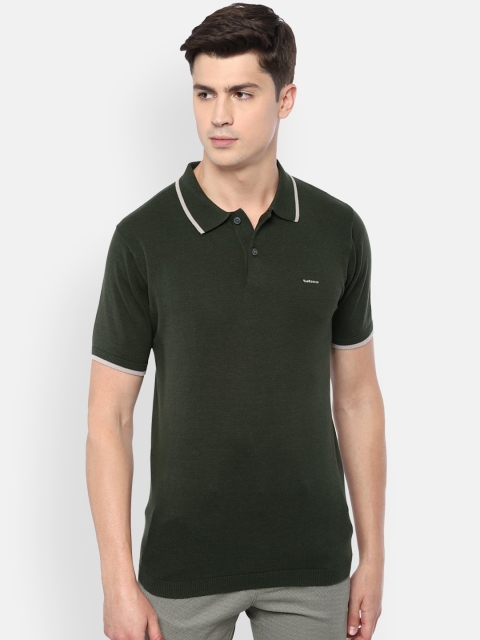 

Van Heusen Men Green Solid Polo Collar Cotton Pure Cotton T-shirt