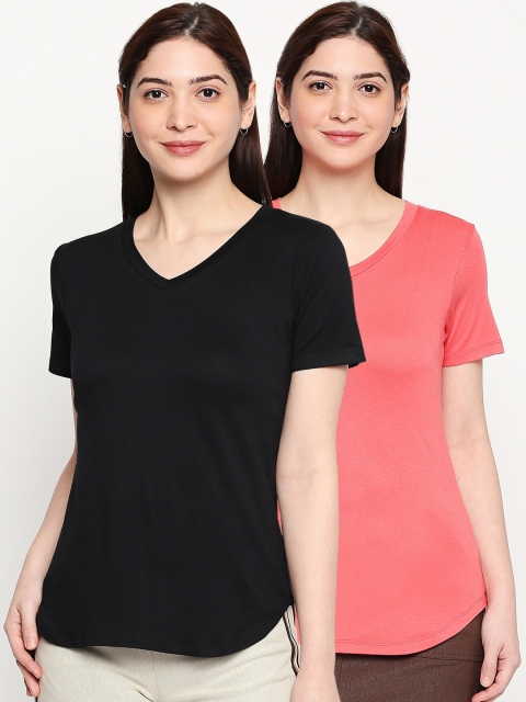 

inocenCia Women Coral Solid V-Neck T-shirt