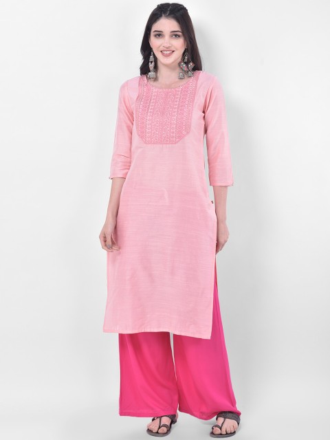 

Span Women Pink Yoke Design Thread Work Kurta