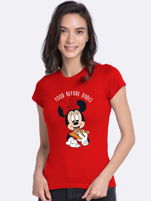 

Bewakoof Women Red White Minnie Mouse Printed Round Neck Pure Cotton T-shirt