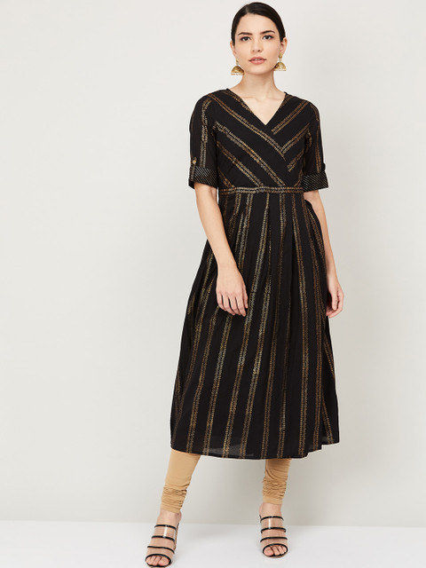 

Melange by Lifestyle Women Black Thread Work Anarkali Kurta