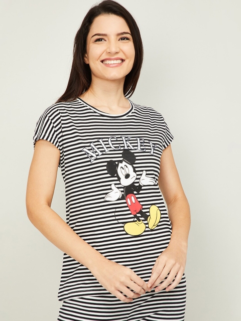 

Ginger by Lifestyle Women Black & White Mickey Mouse Printed Lounge T-Shirt