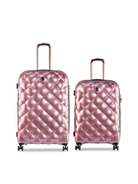 

IT luggage Women Set Of 2 Rose Gold-Toned Textured Hard-Sided Trolley Suitcases
