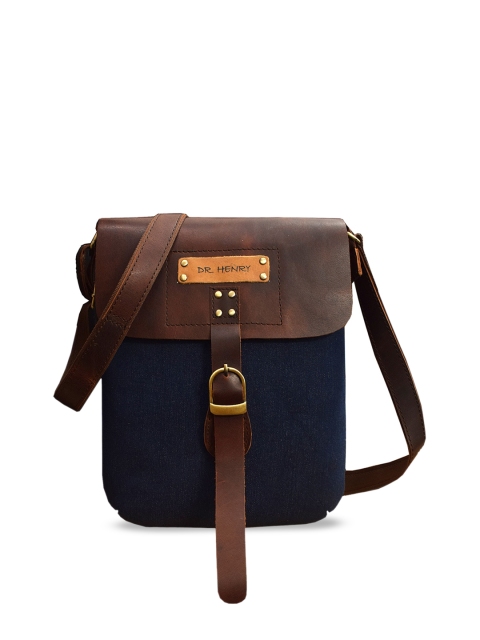 

DR. HENRY Unisex Navy Blue & Brown Colourblocked Genuine Leather Messenger Bag